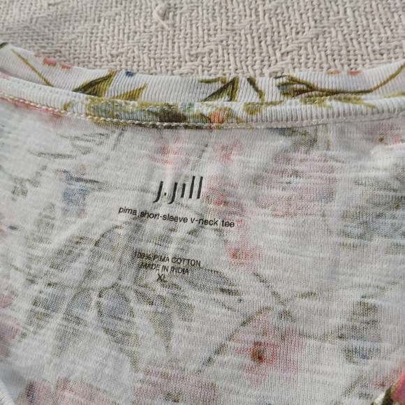 j.jill ♡ pima short sleeve v-neck tee shirt flowers floral - Picture 5 of 10